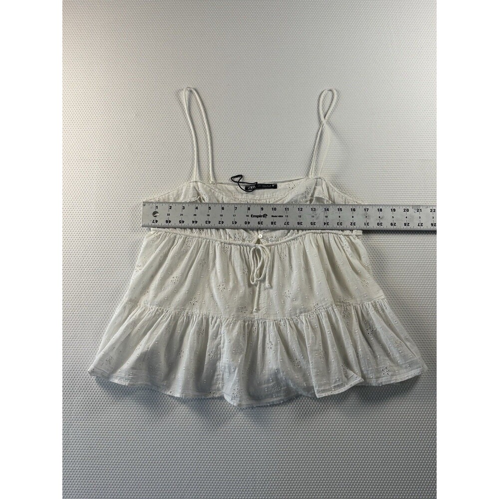 Zara White Eyelet Lace Cotton Boho Festival Peasant Sleeveless Tank Top Size LG - Picture 2 of 4